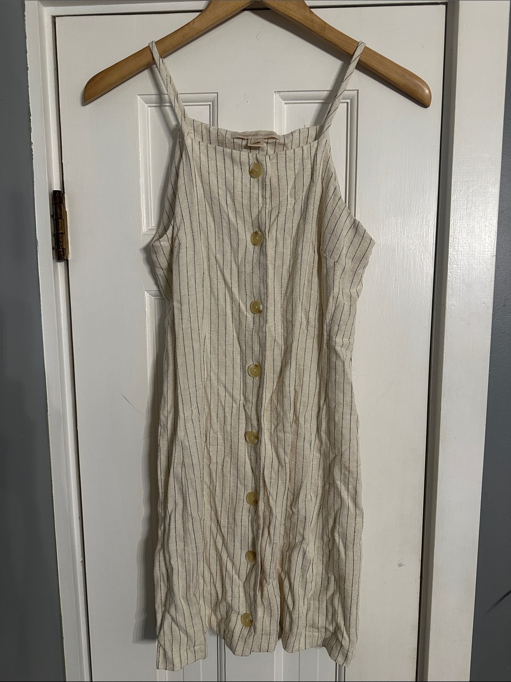 Monteau Linen Blend Striped Button Front Mini Dress XS 502676-1